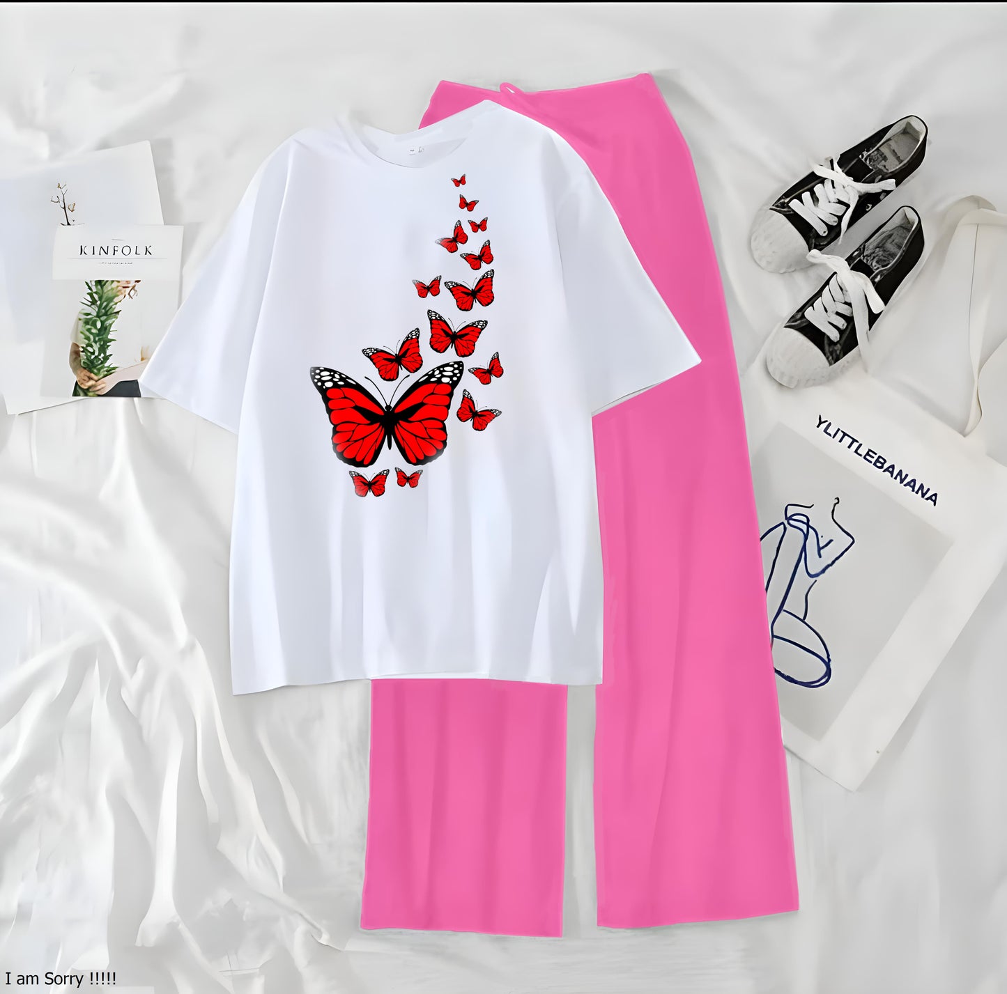 Red Little Butterfly Printed Night Wear Casual Dress
