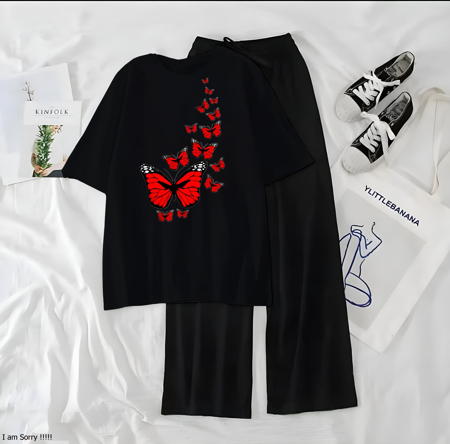Red Little Butterfly Printed Night Wear Casual Dress