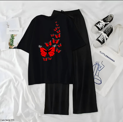 Red Little Butterfly Printed Night Wear Casual Dress