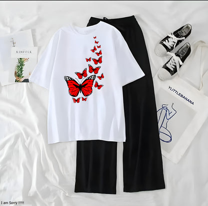 Red Little Butterfly Printed Night Wear Casual Dress