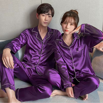 Purple Nighty Finely Stitched Silk Satin Pajama Set – Luxurious Nightwear for couple