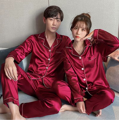 Red Nighty Finely Stitched Silk Satin Pajama Set – Luxurious Nightwear for couple