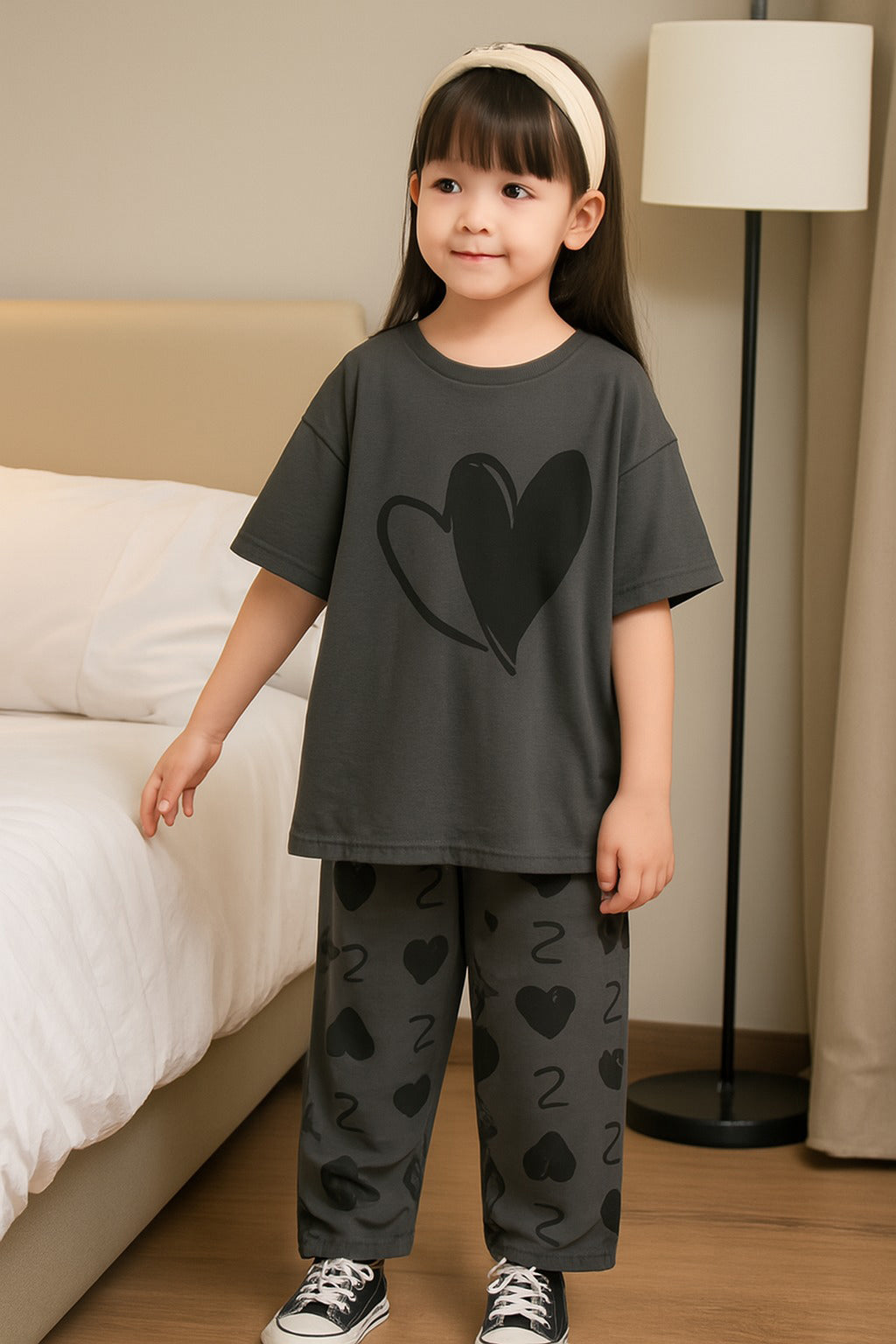 Grey Heart Girls Suit