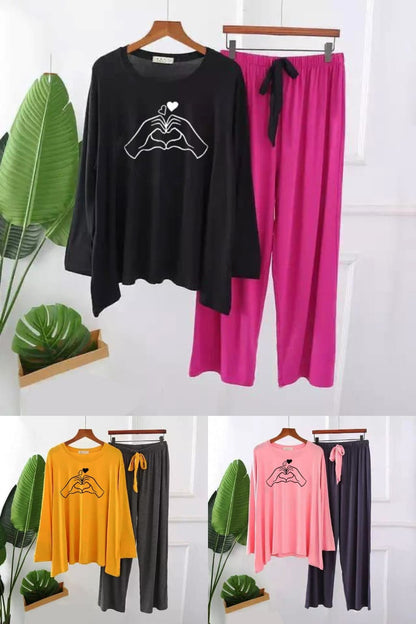 Premium Hand Print Full Sleeves Pajama Set for Women