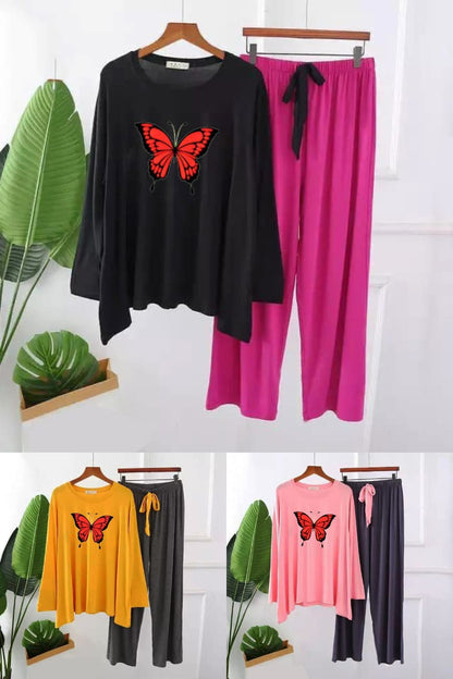 Premium Butterfly Print Full Sleeves Pajama Set for Women