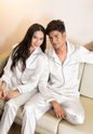 White Nighty Finely Stitched Silk Satin Pajama Set – Luxurious Nightwear for couple
