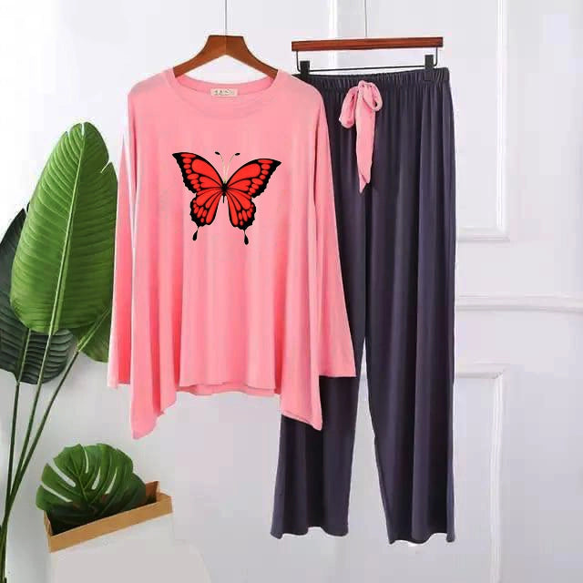 Red Big Butterfly Printed Long wear Casual Night Wear Dress