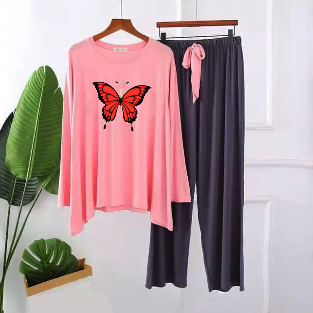 Premium Butterfly Print Full Sleeves Pajama Set for Women