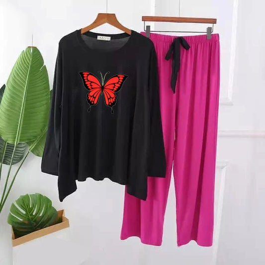 Red Big Butterfly Printed Long wear Casual Night Wear Dress