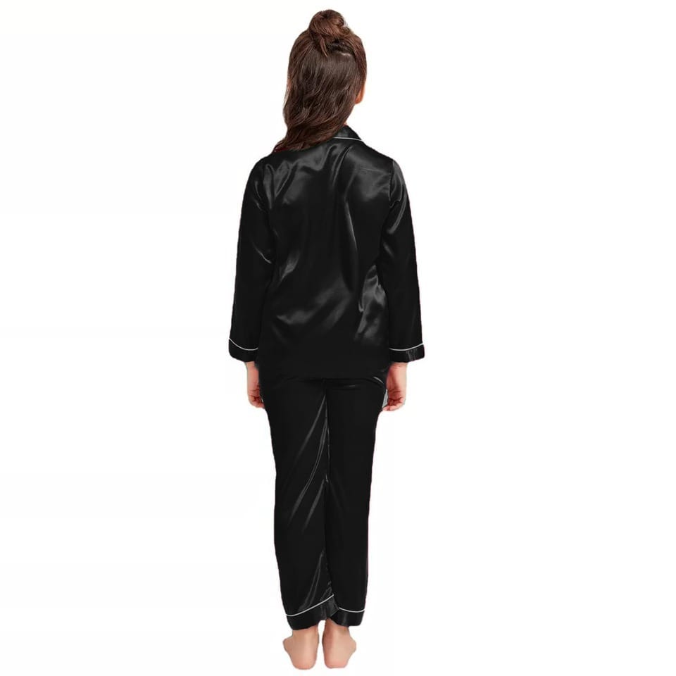 Black Luxury Silk Satin Sleepwear Set for Kids