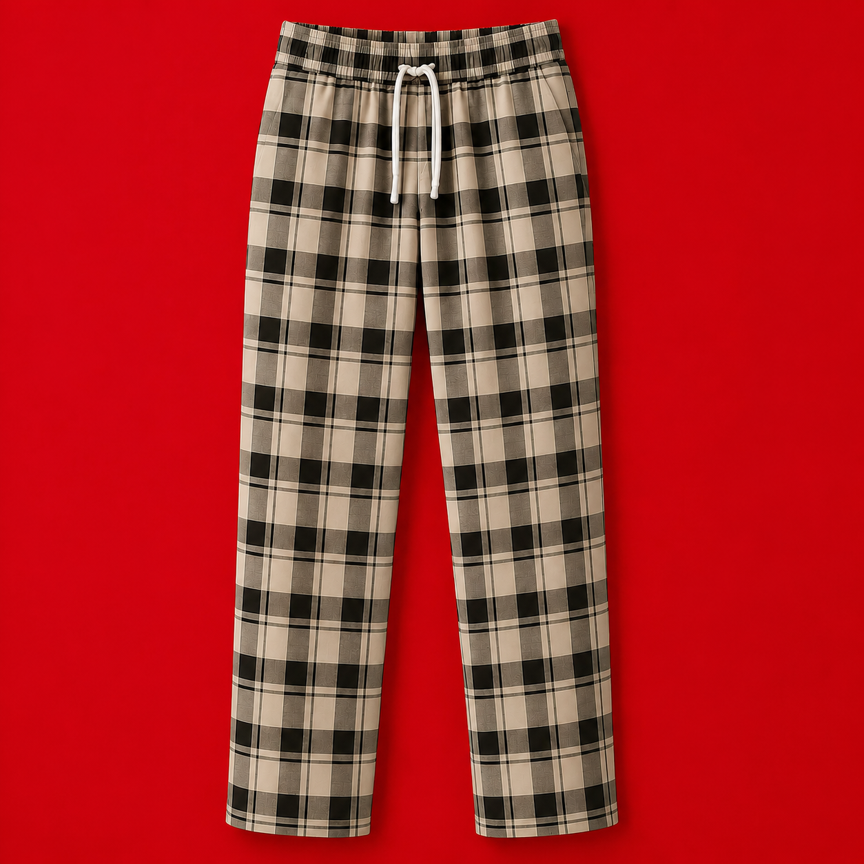 Comfy Casual Pajama Pants Check Print Drawstring Palazzo Lounge Pants Wide Leg