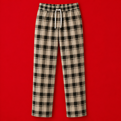 Comfy Casual Pajama Pants Check Print Drawstring Palazzo Lounge Pants Wide Leg