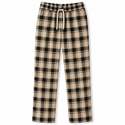Comfy Casual Pajama Pants Check Print Drawstring Palazzo Lounge Pants Wide Leg