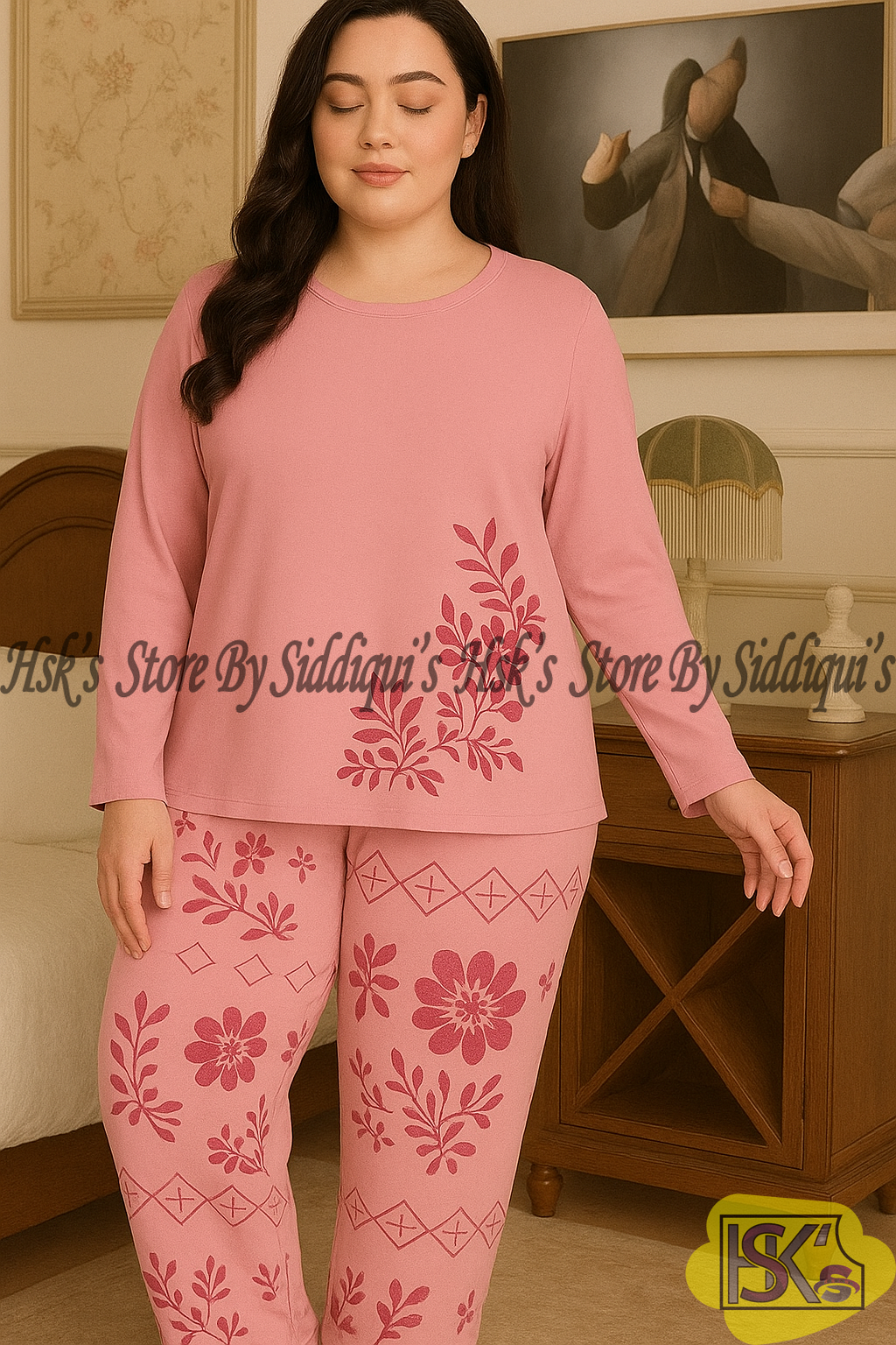 Full Sleeves Floral Leaf Printed Suit