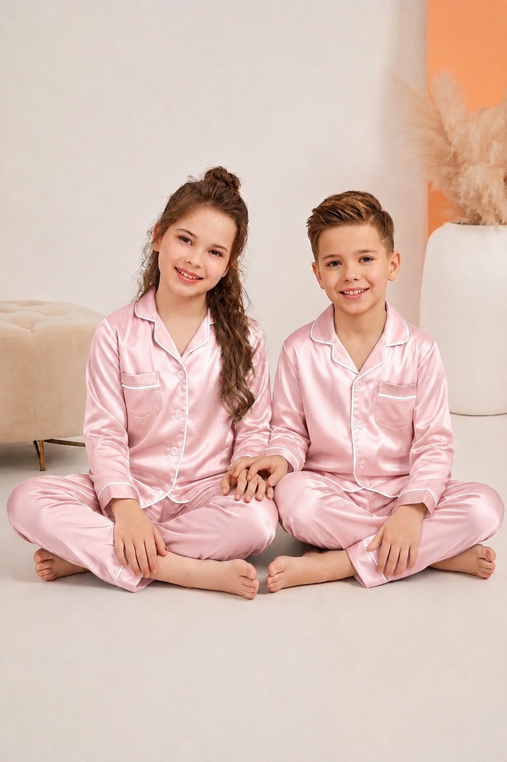 Baby Pink Luxury Silk Satin Sleepwear Set for Kids