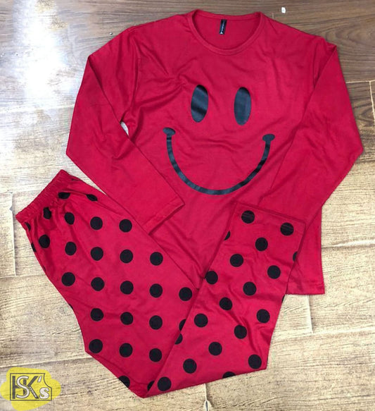 Red Smile Full Sleeves Matching Printed Trouser