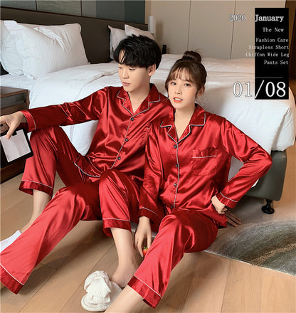Red Nighty Finely Stitched Silk Satin Pajama Set – Luxurious Nightwear for couple
