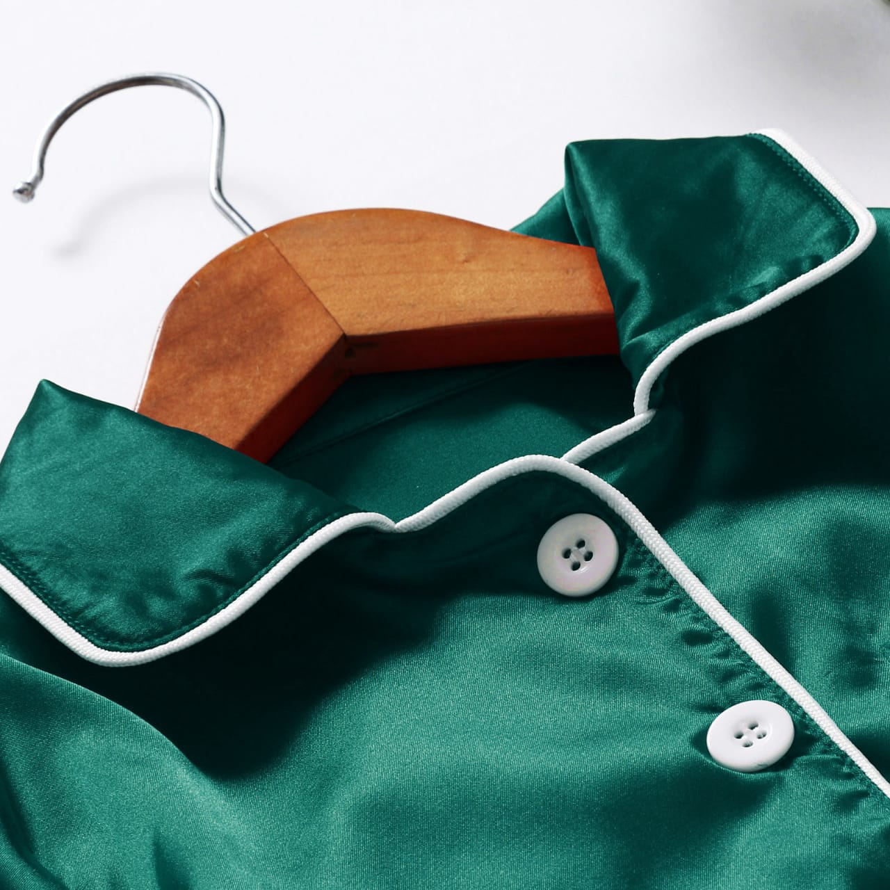 Green Nighty Finely Stitched Men’s Silk Satin Pajama Set – Luxurious Nightwear for Men
