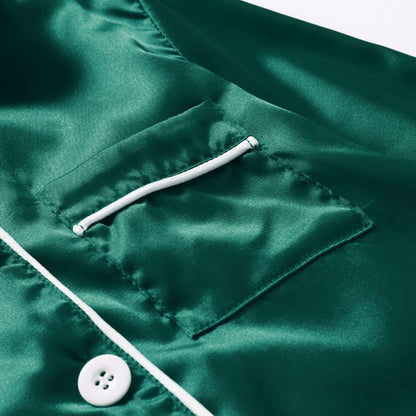 Green Nighty Finely Stitched Men’s Silk Satin Pajama Set – Luxurious Nightwear for Men