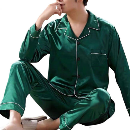 Green Nighty Finely Stitched Men’s Silk Satin Pajama Set – Luxurious Nightwear for Men