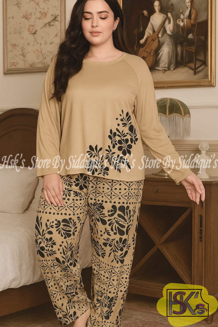 Full Sleeves Floral Leaf Printed Suit
