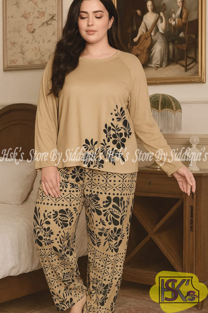 Full Sleeves Floral Leaf Printed Suit