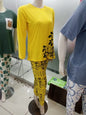Tellow Floral Full Sleeves Printed Casual Night Dress With Matching Trousers
