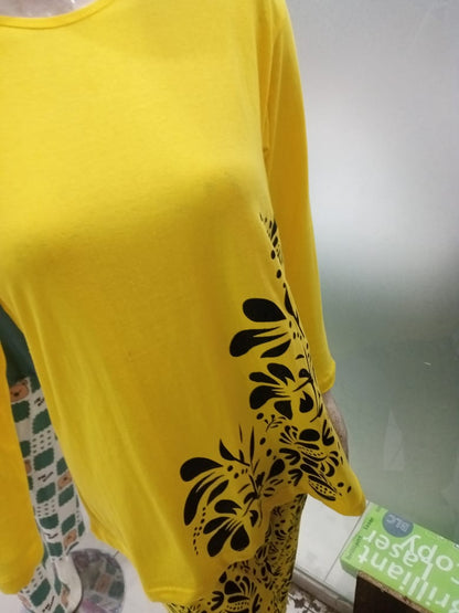 Tellow Floral Full Sleeves Printed Casual Night Dress With Matching Trousers