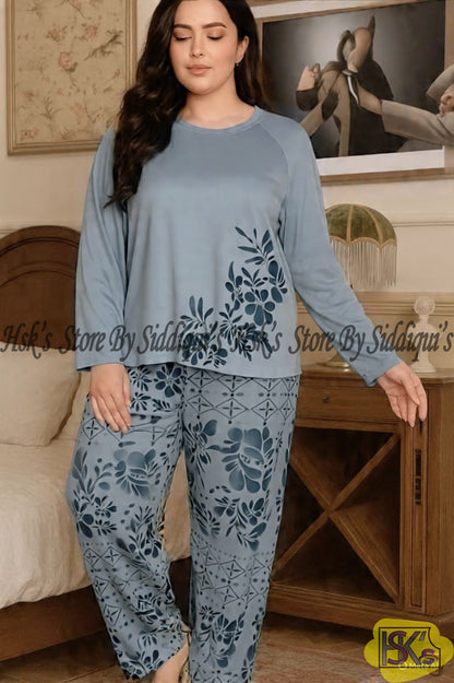 Full Sleeves Floral Leaf Printed Suit