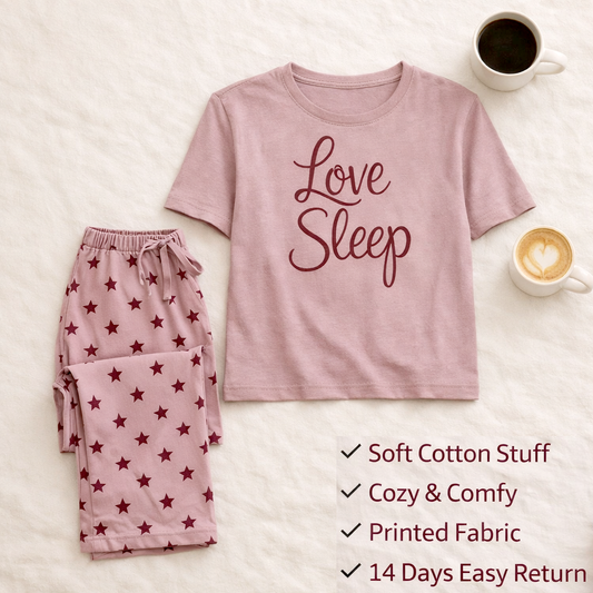 Hot Pink Love Sleep T-shirt With Matching Star Printed Trouser
