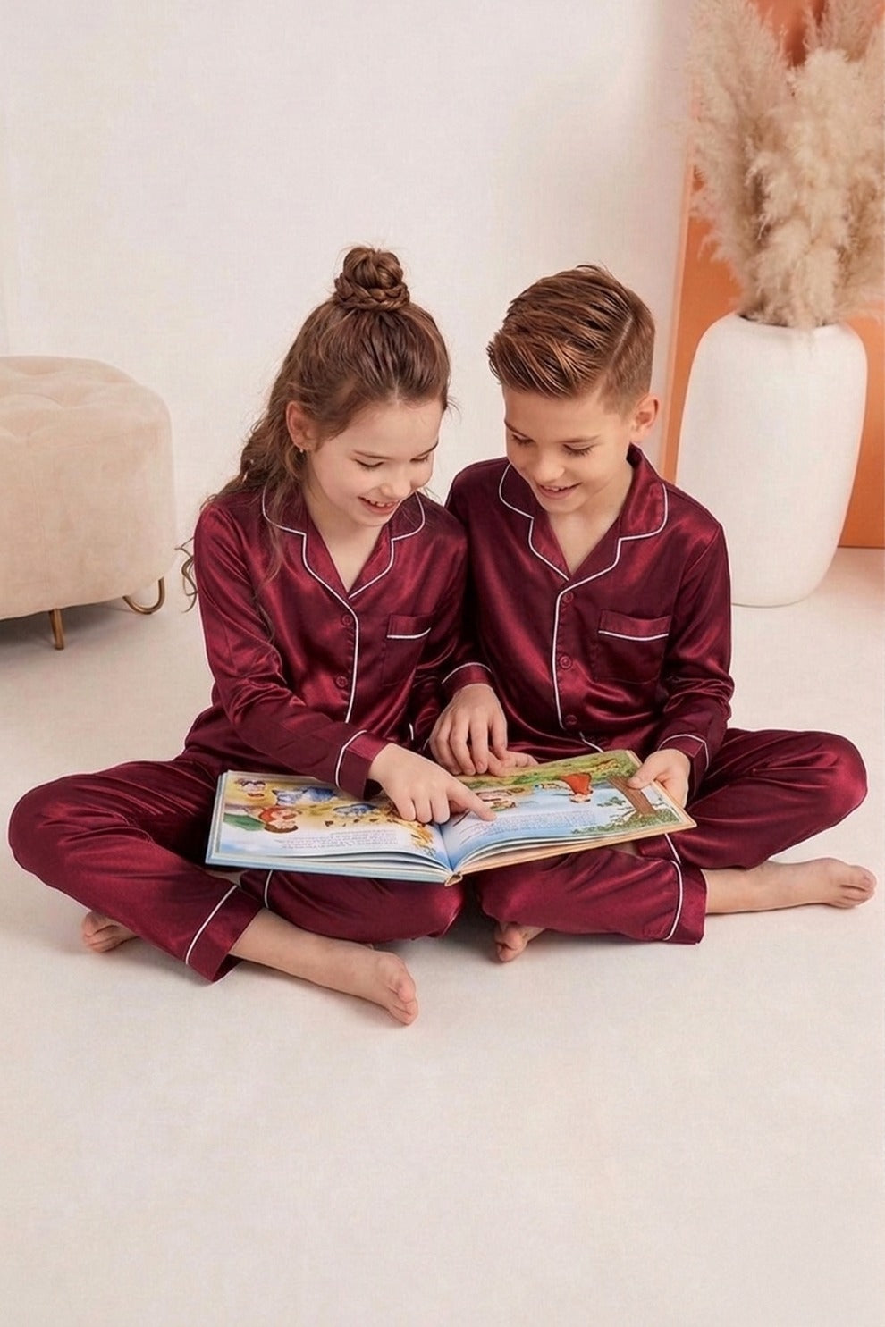 Red Luxury Silk Satin Sleepwear Set for Kids