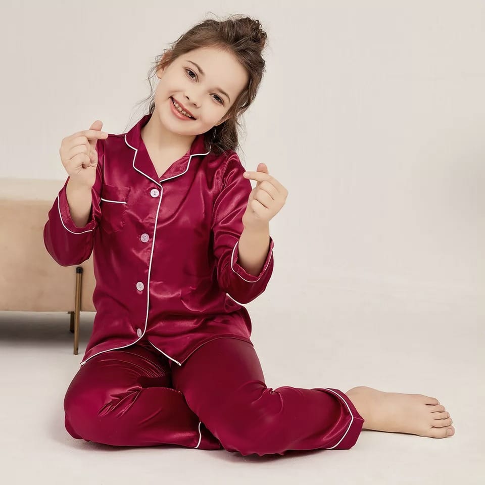 Red Luxury Silk Satin Sleepwear Set for Kids
