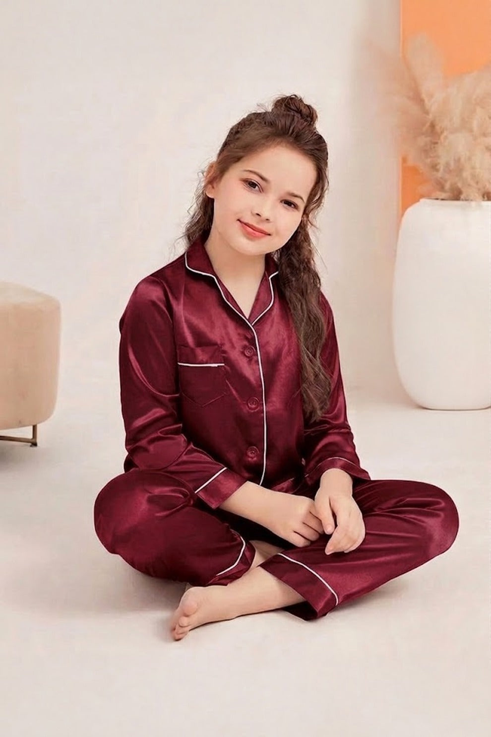 Red Luxury Silk Satin Sleepwear Set for Kids