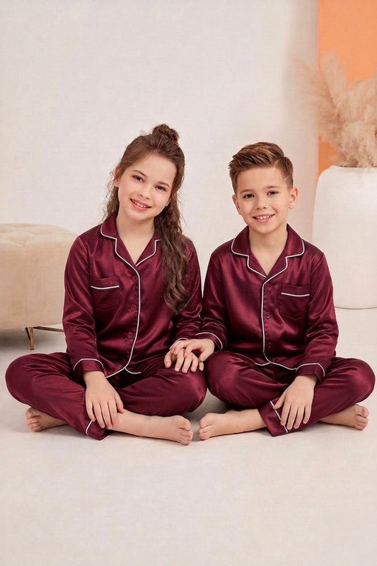 Red Luxury Silk Satin Sleepwear Set for Kids