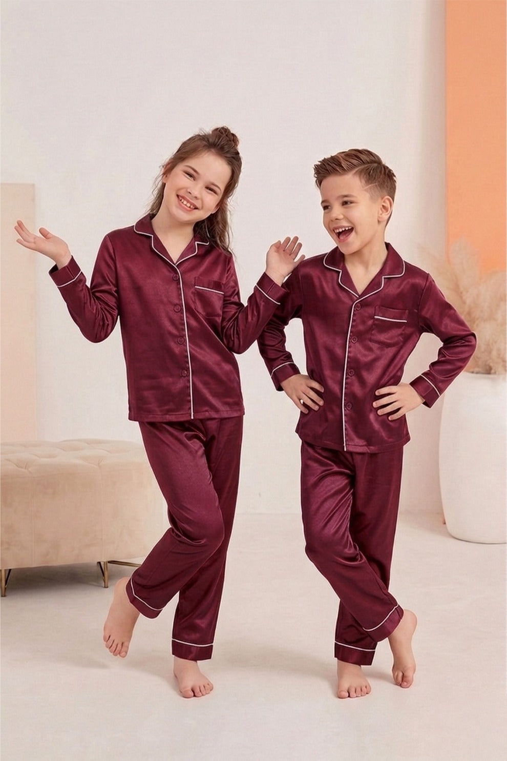 Red Luxury Silk Satin Sleepwear Set for Kids