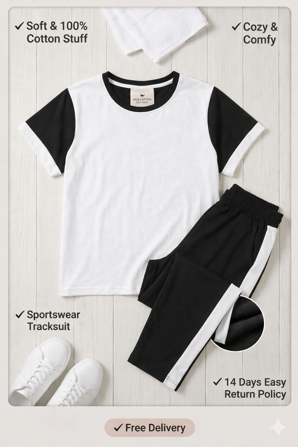 White Sports Wear Gym and Track suit (White and Black)
