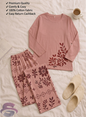 Baby pink Floral Full Sleeves Printed Casual Night Dress With Matching Trousers