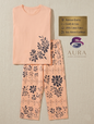 Peach Floral Full Sleeves Printed Casual Night Dress With Matching Trousers