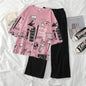 Baby Pink Graphic Printed T-shirt with Sold Black Trouser Dress