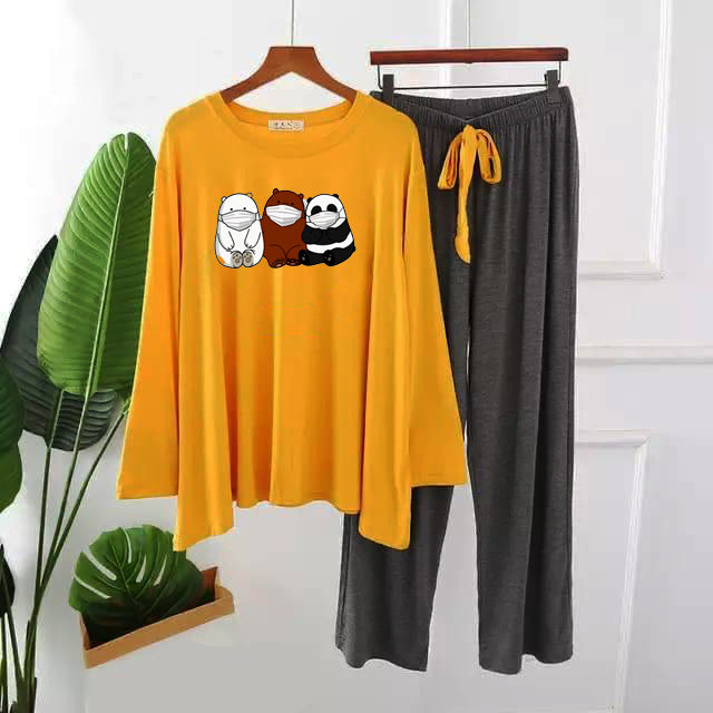 Heart Print Full Sleeves Night Suit