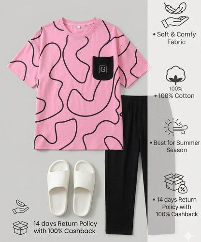 Premium G Pocket Printed T-shirt With Solid Black Trouser Sportswear Tracksuit