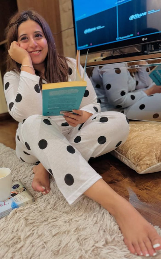 Polka Dot Full Sleeves Suit Matching Dress