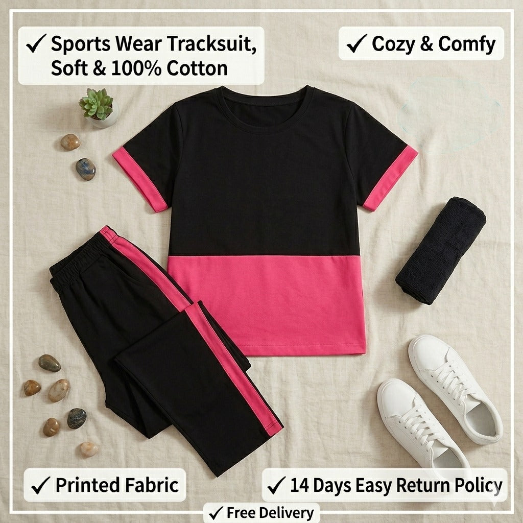 Pink Sports Wear Gym and Track suit (jo Front ka Color Hoga) and Black