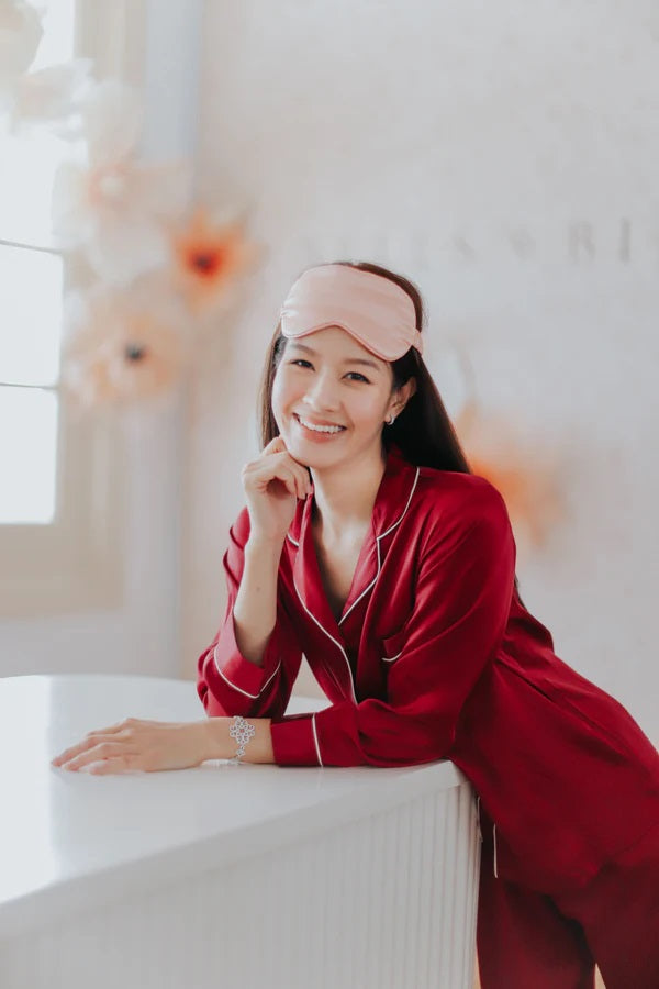 Red Classic White Satin Full Sleeves Night Suit for Women
