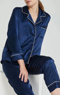 Navy Blue Classic White Satin Full Sleeves Night Suit for Women