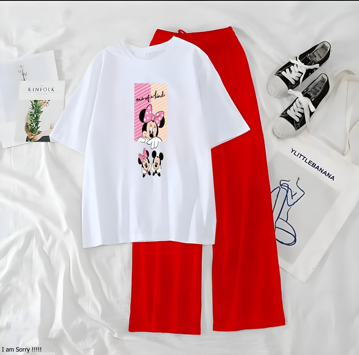 Women’s Graphic Print T-Shirt & Wide Leg Palazzo Lounge Set – Soft Casual Co-Ord Nightwear