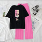 Women’s Graphic Print T-Shirt & Wide Leg Palazzo Lounge Set – Soft Casual Co-Ord Nightwear