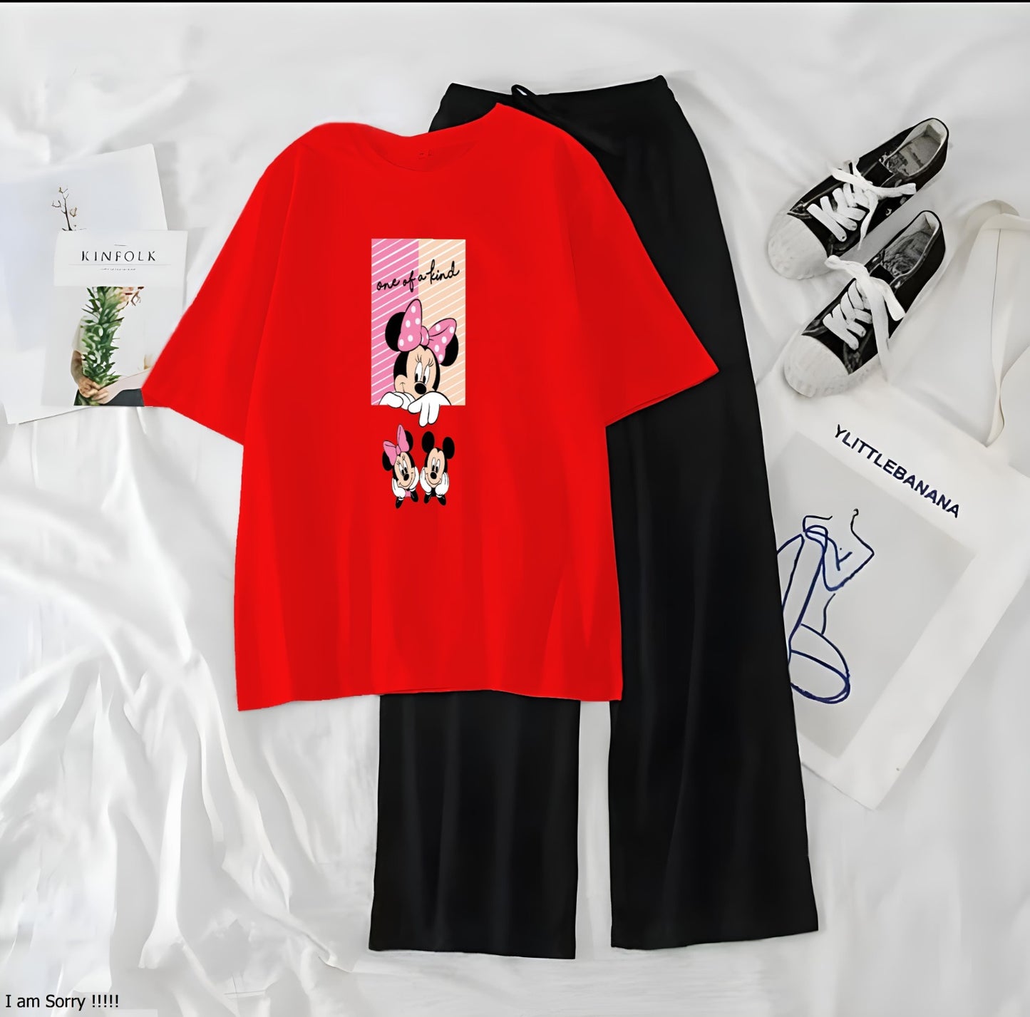 Women’s Graphic Print T-Shirt & Wide Leg Palazzo Lounge Set – Soft Casual Co-Ord Nightwear
