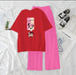 Women’s Graphic Print T-Shirt & Wide Leg Palazzo Lounge Set – Soft Casual Co-Ord Nightwear