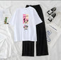 Women’s Graphic Print T-Shirt & Wide Leg Palazzo Lounge Set – Soft Casual Co-Ord Nightwear